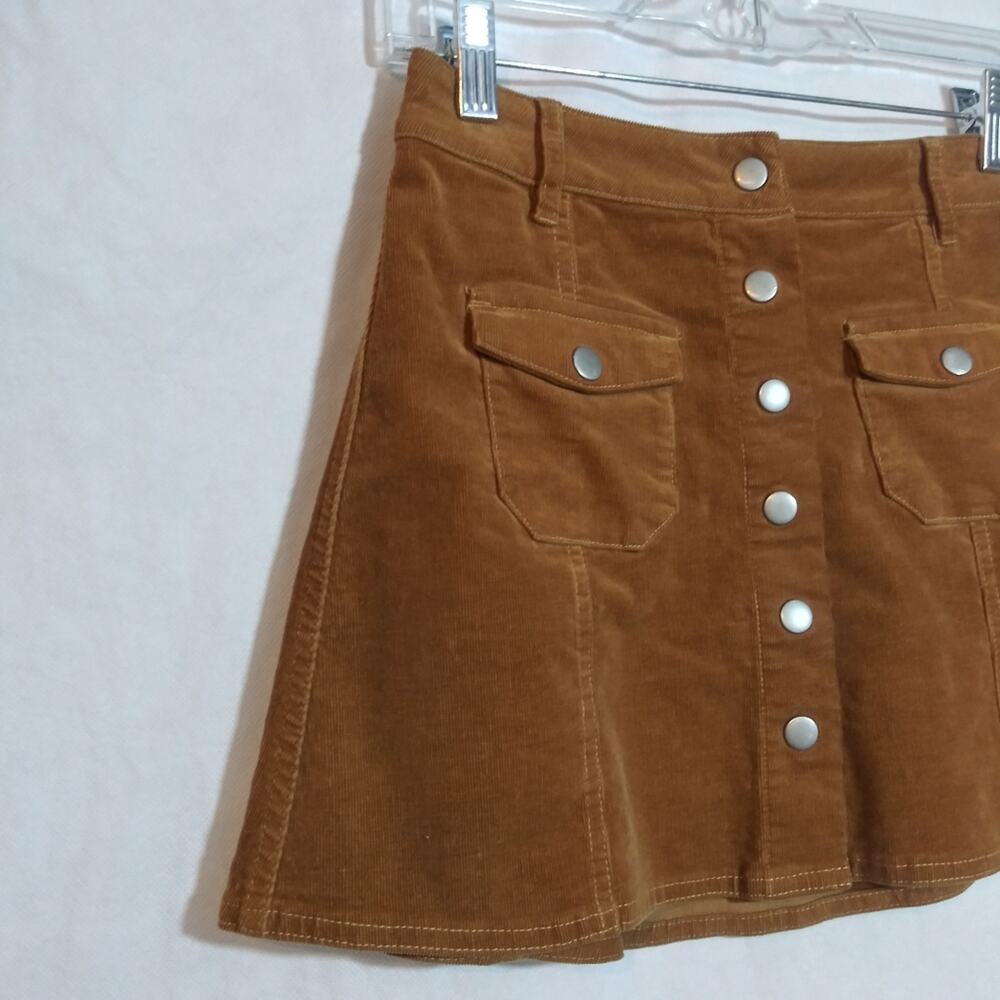 Rhythm Corduroy Mocha Brown Tan Button Down Mini Boho Skirt Size 2 - Picture 3 of 8